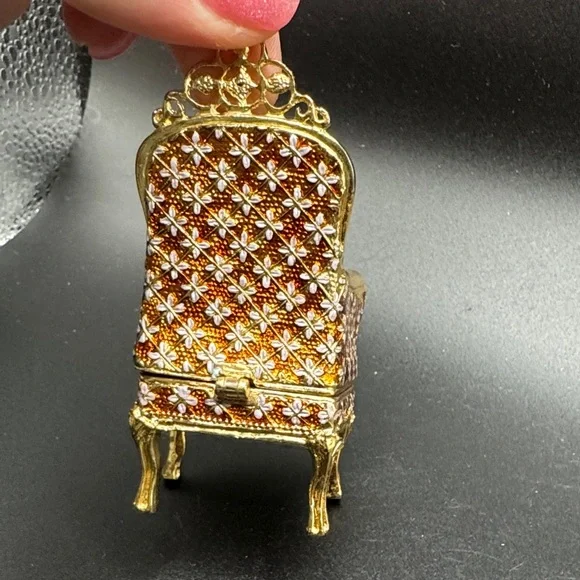 Elegant Gold and Red Miniature Chair Trinket Box - Picture 3 of 6